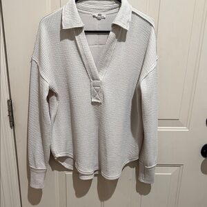 Blu Pepper Cream Waffle Knit Button Down Shirt